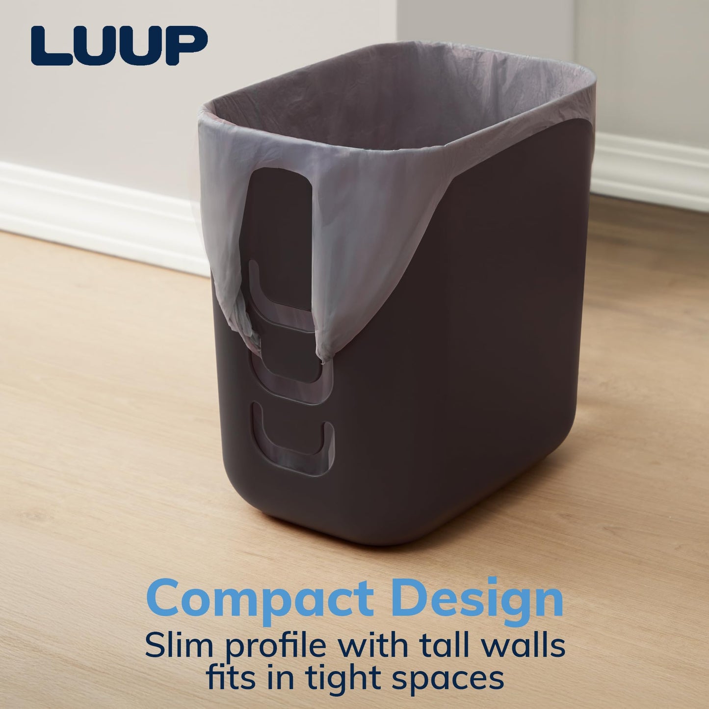 STORi Luup Trash Can (Black) - Reuse Grocery Bags - Plastic Garbage Container for Bathroom, Vanity, Laundry Room, Kitchen, Office, Garage - 2.5 Gallon Wastebasket with Hooks to Secure Trash Bags