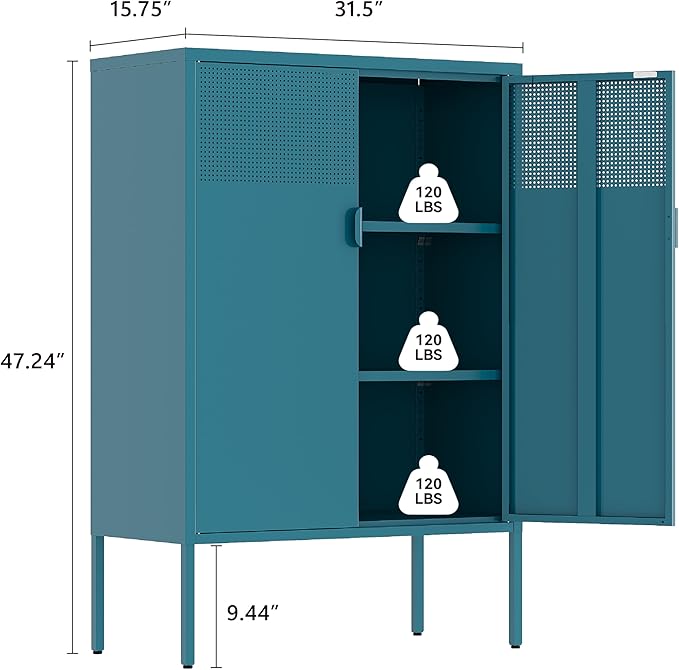 Metal Storage Cabinet, 2 Door TV Stand, Metal Mesh Accent Cabinet, Magnetic