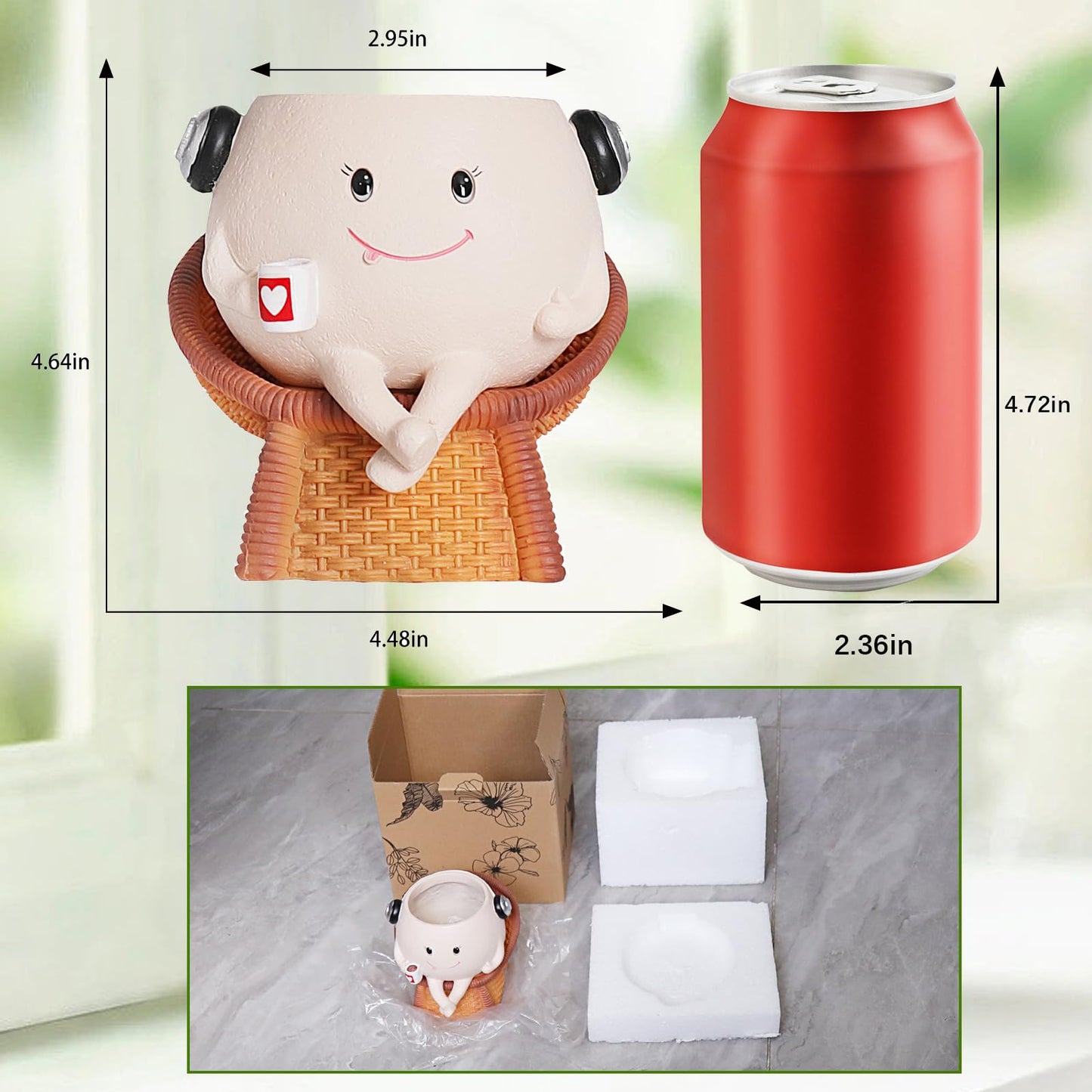 Self Watering Planter Pot Cute Resin Flower Head Planters for Indoor Outdoor Handmade Smily Face Pot Unique Cane Chair Succulent Pots with Drainage Gift Ideal for Mother and Appreciation Christmas