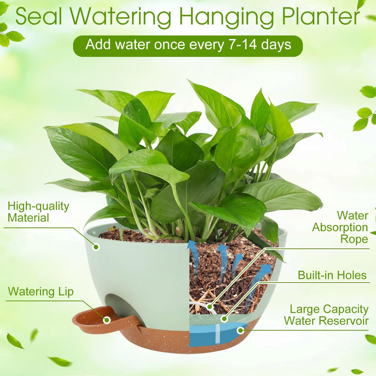 Ferrochef 6 Pack Hanging Planter Set 12/10/8 Inch Plastic Self Watering Hanging Baskets Plant Pot with Drainage Holes and Chain for for Indoor Outdoor Garden Porch Plants