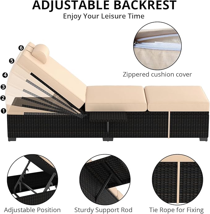 PeakPursuit Patio Lounge Chairs, Outdoor PE Wicker Chaise Lounge Set of 2