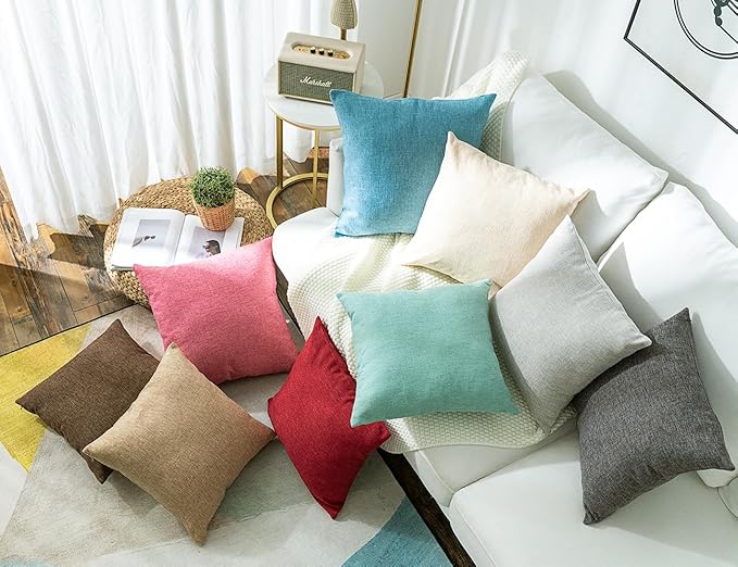 Stellhome Rectangle Farmhouse Burlap Throw Pillow Covers Solid Linen Pillowcase