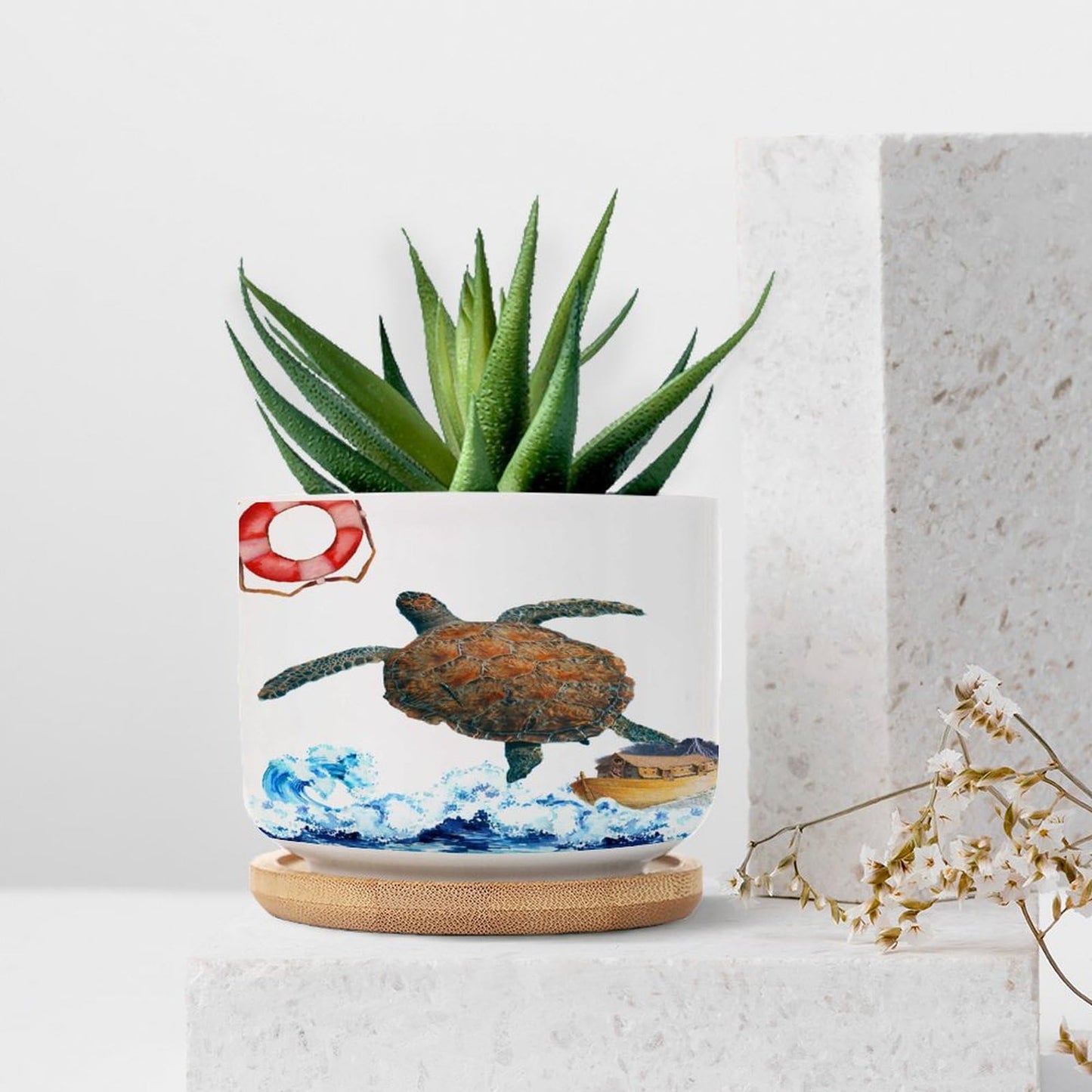 DreamAutumn Ocean Theme Sea Turtle Ceramic Planters Ceramic Pots with Saucers Orchid Pots for Plants Succulents Pots Office Desk Garden Balconys New Home Decor,Gifts for Mom Mother Grandmother