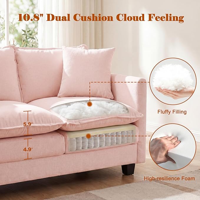 Loveseat Sofa Cloud Sofa Couch 50'', Modern Loveseats 2 Seat Couch 27" Deep Seat