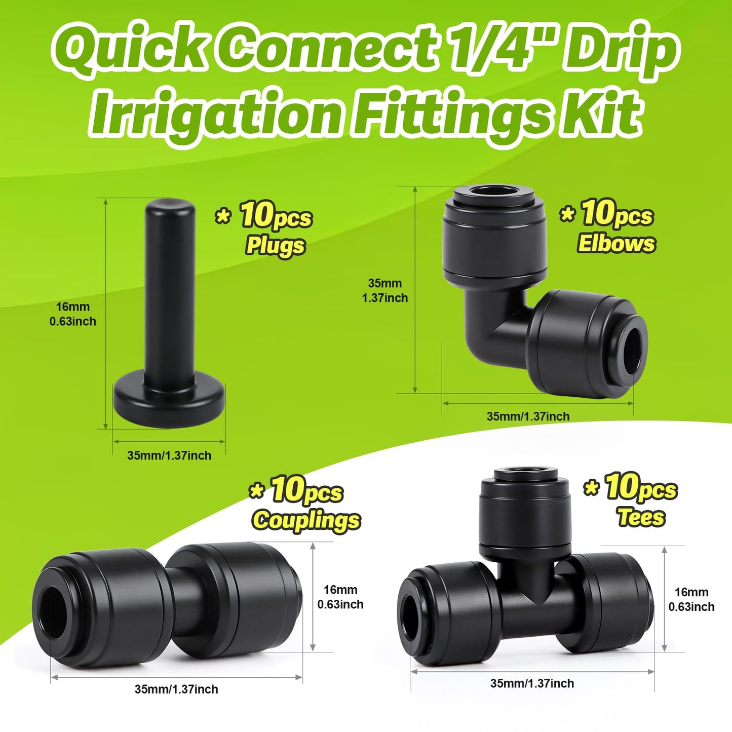 Copadri Quick Connect 1/4" Drip Irrigation Fittings Kit: 40 Pieces Drip Line Connection Push to Fit Parts for 1/4-Inch Tubing Dripline Hose Connectors for Garden Lawn Sprinkler System