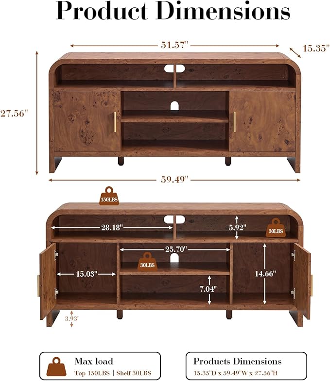 Entertainment Center for Living Room, Curved TV Stand