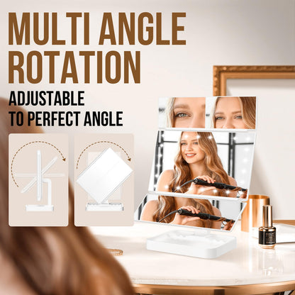 Wireless Rechargeable Lighted Makeup Mirror with 3 Color Lighting, 2000mAh Rechargeable Battery, 10x 3X 2X Magnification, 24 LED, 360 Degree Rotation, Gift for Woman (White)