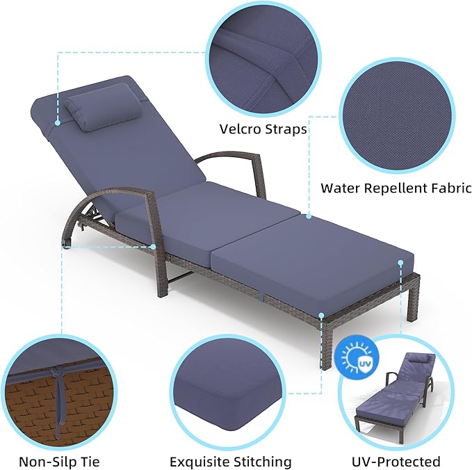 GarveeLife 2-Piece Rattan Patio Folding Chaise Lounge, 5-Position Adjustable