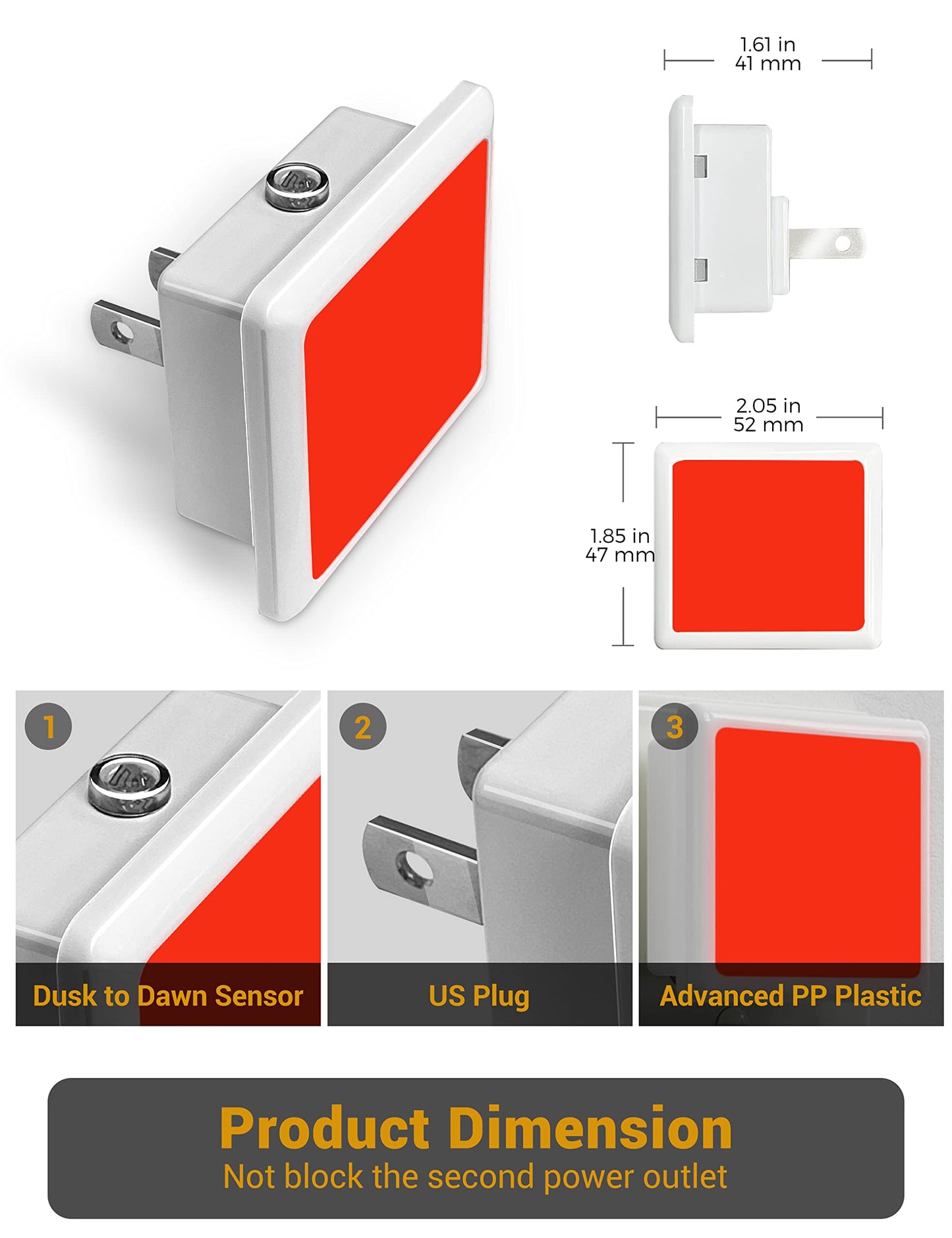 Red Night Light,JandCase Red NightLight[2 Pack],0.3W LED Night Light with Auto Light Sensor,Night Lamp Plug into Wall for Bedroom,Corridor,Hallway,Non-dimmable