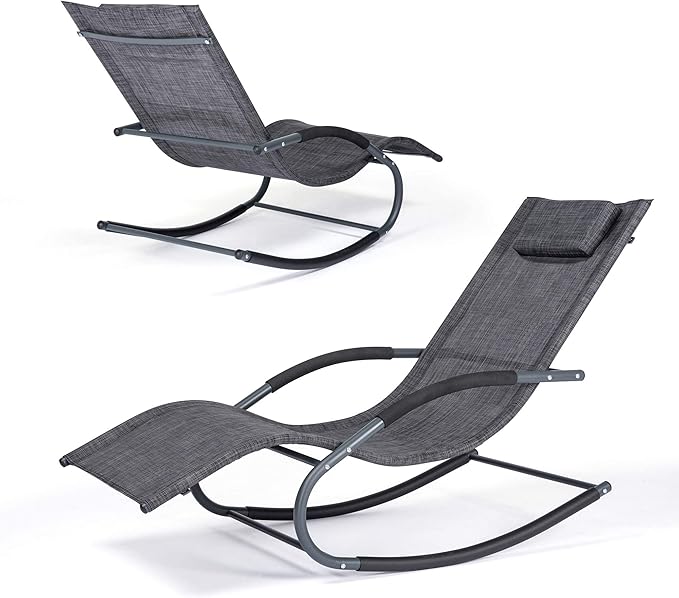 Outdoor Lounge Chairs with Removable Pillow, Pool Chaise Lounge Chairs Set of 2
