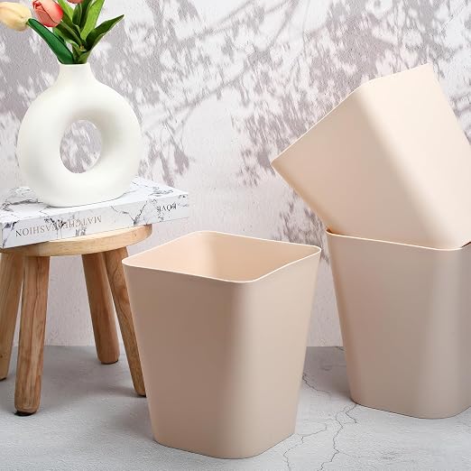 Amyhill 10 Pcs Small Trash Can 2 Gallon Plastic Garbage Can Small Waste Basket for Bathroom Office Kitchen Living Room Bedroom Home Under Desk (Khaki)