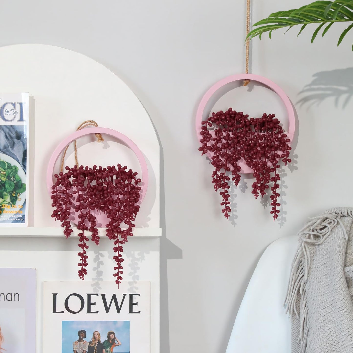 Hobyhoon Artificial Hanging Plants Hanging Planter Fake Succulents Artificial String of Pearls with Pot and Lanyard for Home Office Wall Decoration