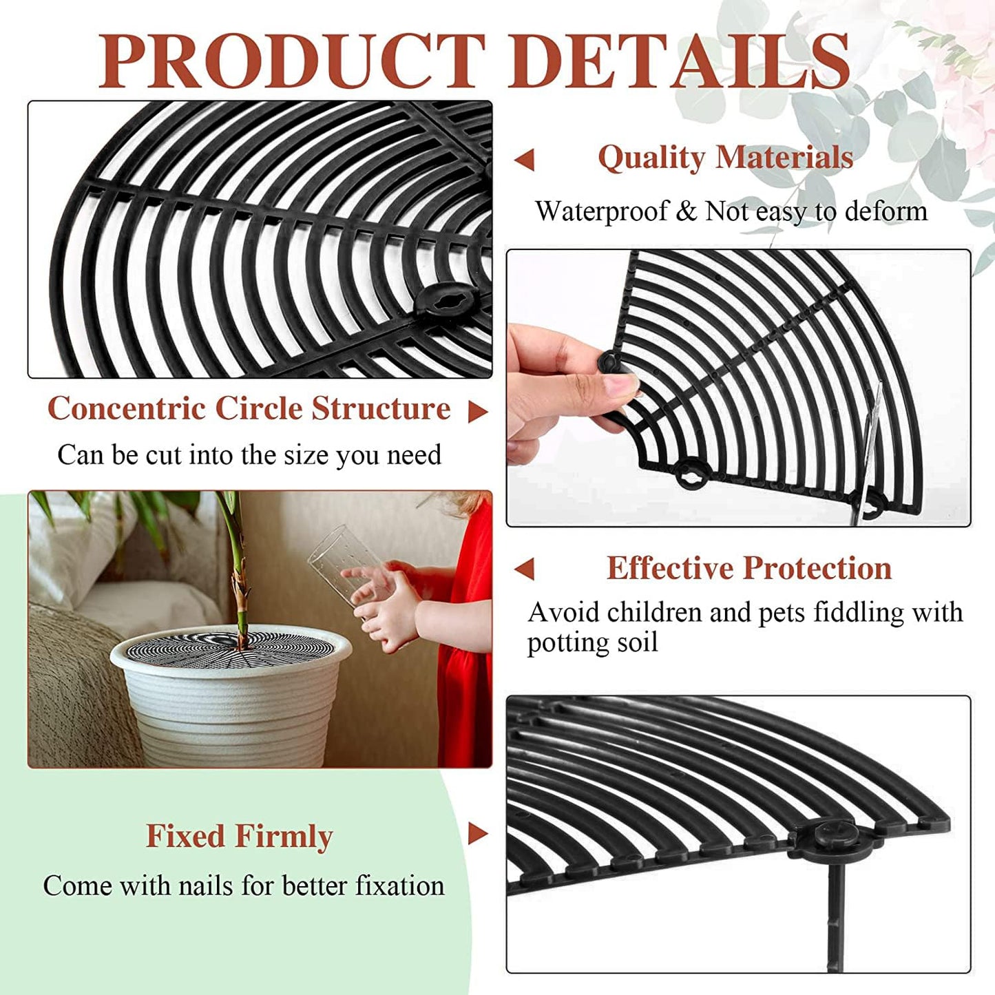 Z Metnal Plant Pot Protector, Plastic Grid Pot Cover, Flower Protector Stopper for Cat Dog Digging, Baby Kids Safety - Black, 11.8 inch (4-pack)