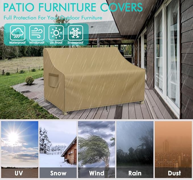 WLEAFJ Patio Sofa Cover Waterproof, 3-Seater Outdoor Sofa Cover, Heavy Duty