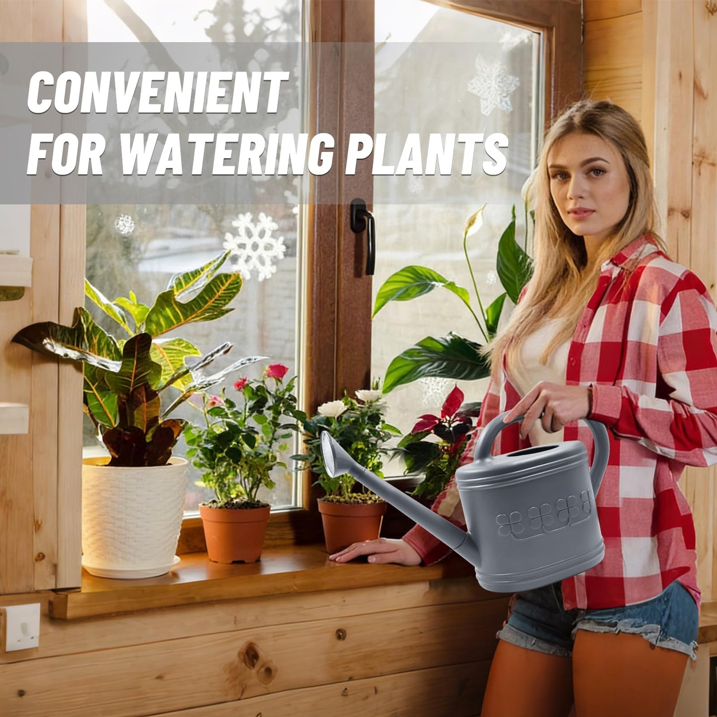 Watering Can for Indoor & Outdoor Plants, Plant Watering Can with Stainless Steel Shower Head, 1 Gallon Plastic Watering Can for Garden, Flowers, Vegetable, Greenhouse