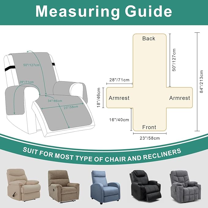Foxdecor Recliner Chair Covers, Recliner Cover Non-Slip Chair Covers, Washable