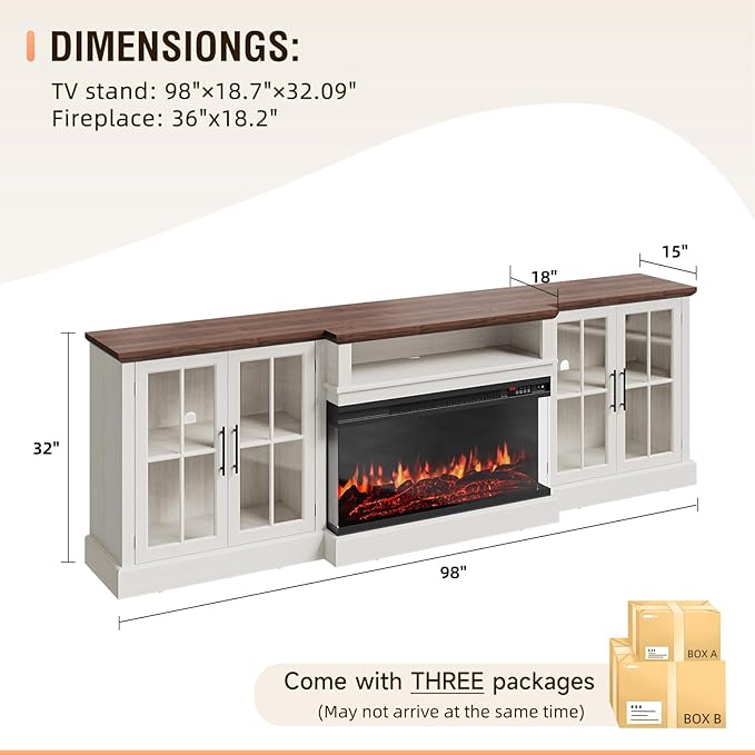 98" Farmhouse TV Stand with 36" Fireplace