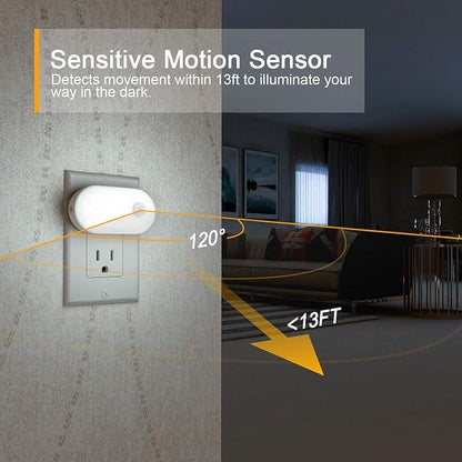 Lyridz 120LM Ultra Bright Plug-in Motion Sensor Night Light, Stepless Dimmable LED Nightlight, Always-On and Auto-Off, for Hallway, Stairs, Bathroom, Bedroom, Garage, Cool White (4-Pack)