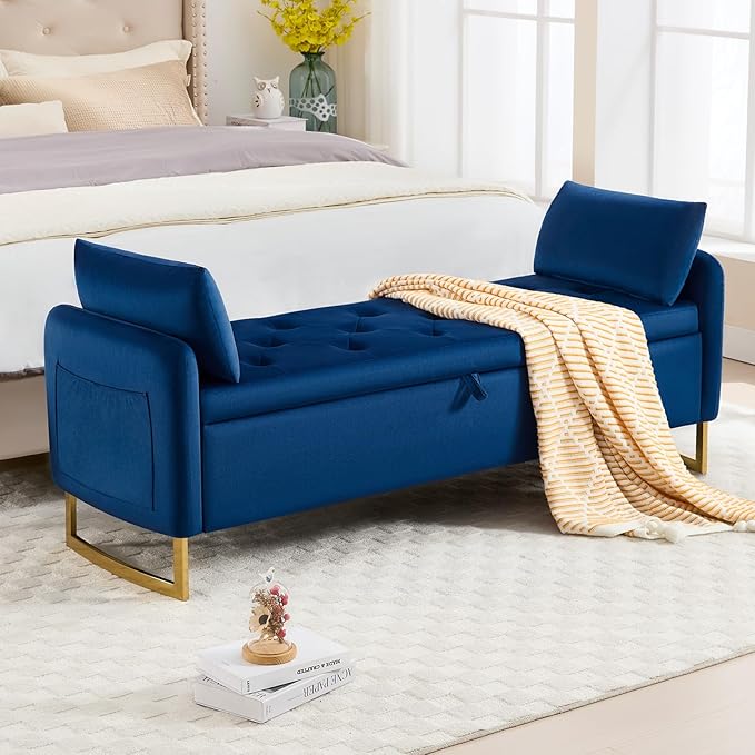 65" Storage Bench for Bedroom, Velvet End of Bed Bench, King Size Bed Benches