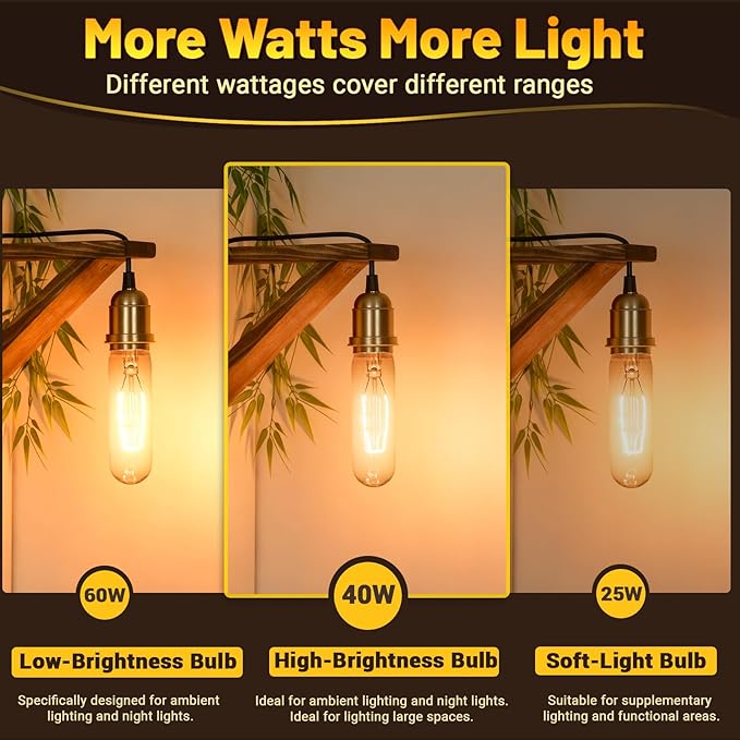 T10 Tubular Light Bulbs 40 Watt Incandescent Light Bulb, T10 Bulb, 120V 40W