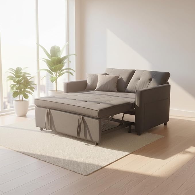 Sofa Bed, Pull Out Couch with Side Pockets, 3 in 1 Velvet Fabric Loveseat