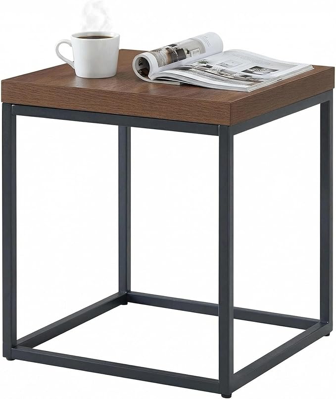 CENSI Modern Square End Table, Extra Thick 1.6" Wood Top & Metal Frame