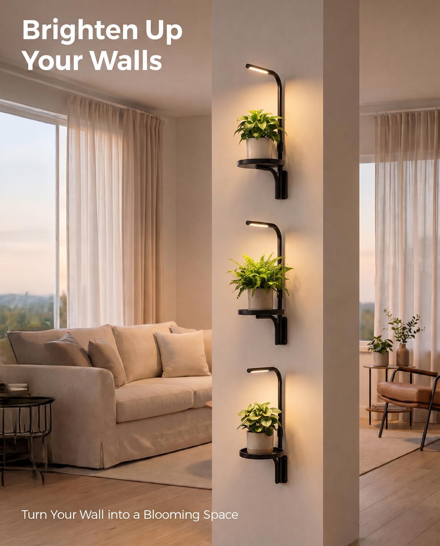 Bamworld Wall Planters For Indoor Plants Indoor Plant Stand With Grow Light Wall Plant Holder Hanging Grow Lights for Indoor Plants Adjustable Plant Lights for Indoor Growing