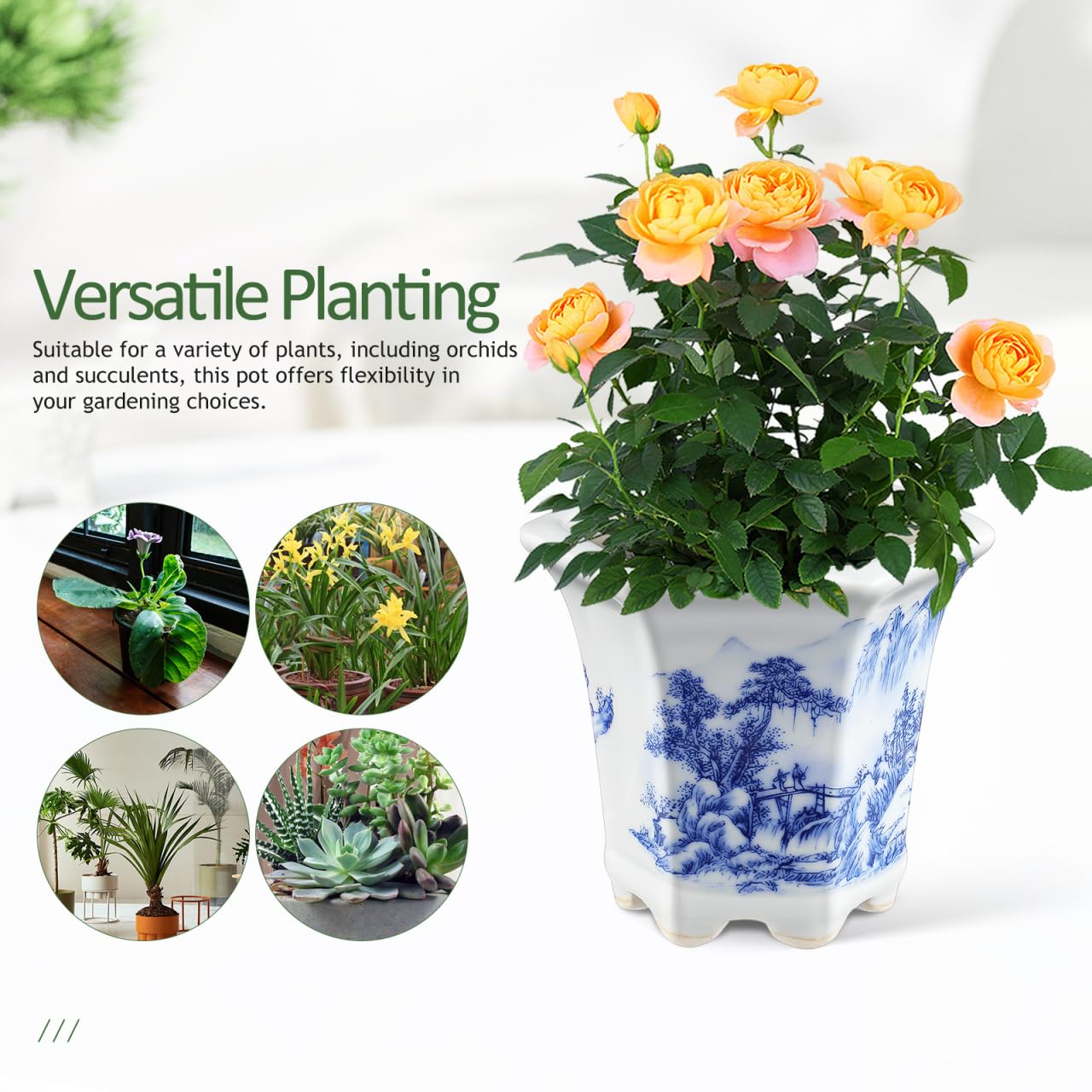 Mipcase Blue & White Porcelain Flower Pot: Small Plant Pots with Drainage Holes for Succulent Cactus - Ceramic Planter for Home Office Balcony
