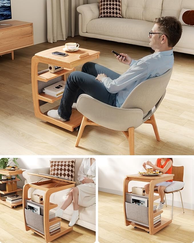 AQIMUELE Wooden C-Shaped End Table, Couch Desk
