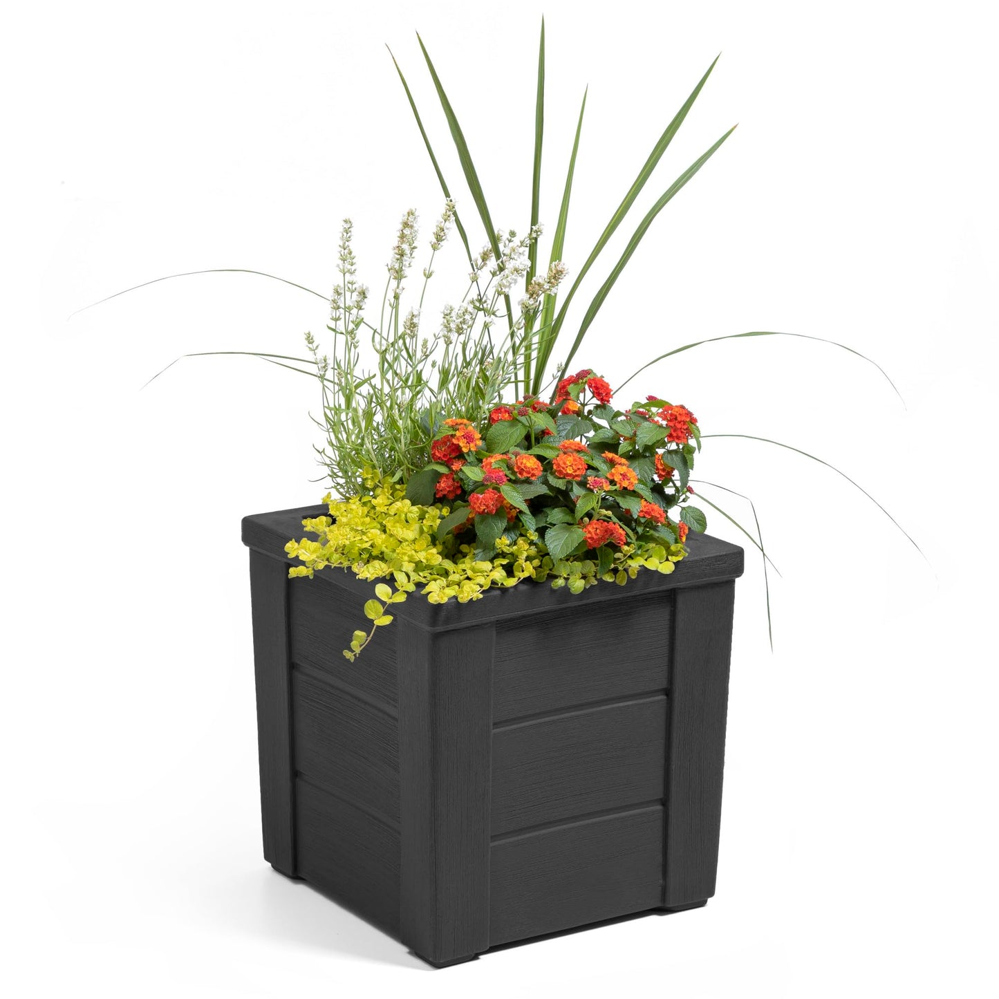 Step2 Lakewood Planter Box™ 2-Pack, Planters for Indoor or Outdoor Plants, Gardening and Flower Pot for Patio or Porch, Durable Plastic, Black