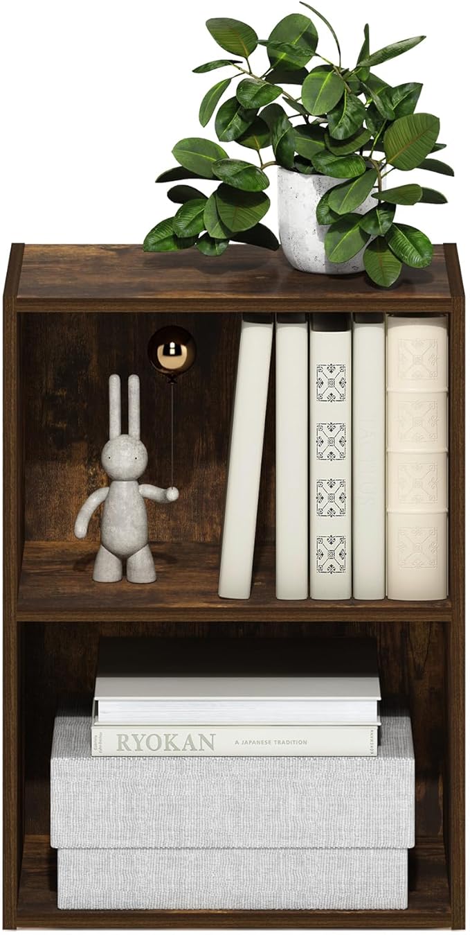Furinno LUDER Book Shelf, 2-Tier Modern Bookshelf, Open Shelves Bookcase