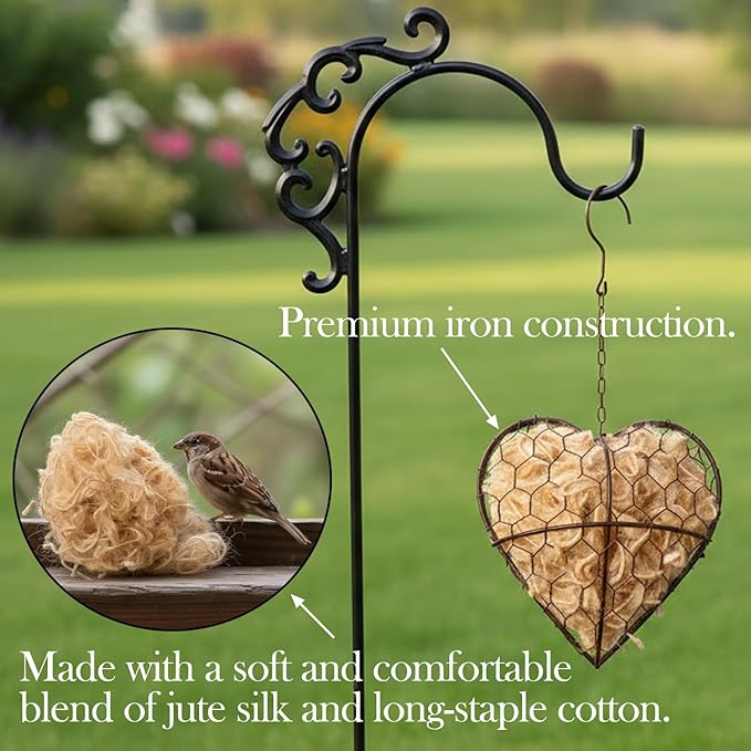 Handmade Fiber Bird Nesting Heart – Natural Nesting Material for Wild Birds, Refillable Jute & Cotton Holder for Garden, Patio & Outdoor Decor (2pcs)