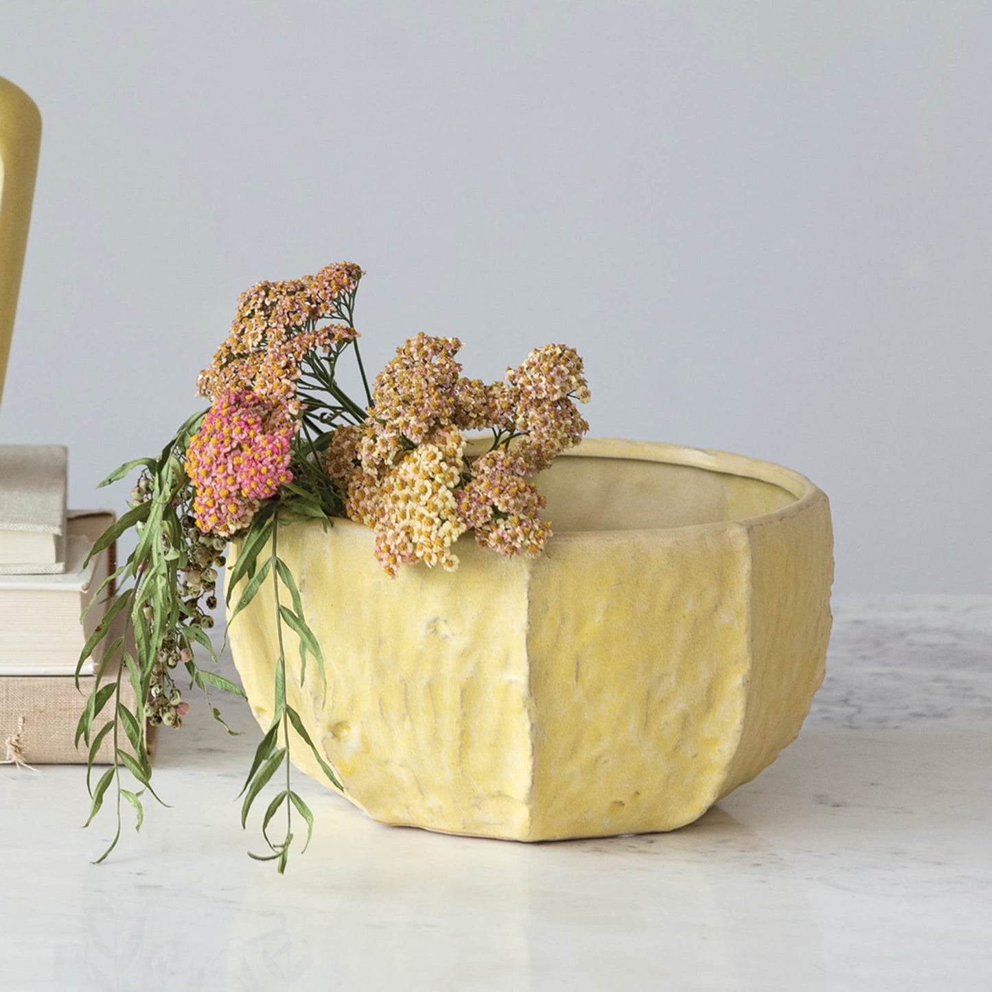 Creative Co-Op Stoneware Planter with Organically Shaped Detail, Yellow