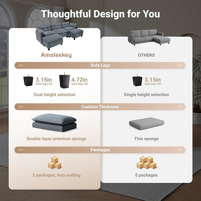 Amsleekey Modular Sectional Sofa, 111.5" U-Shaped Corduroy Comfy Sectional