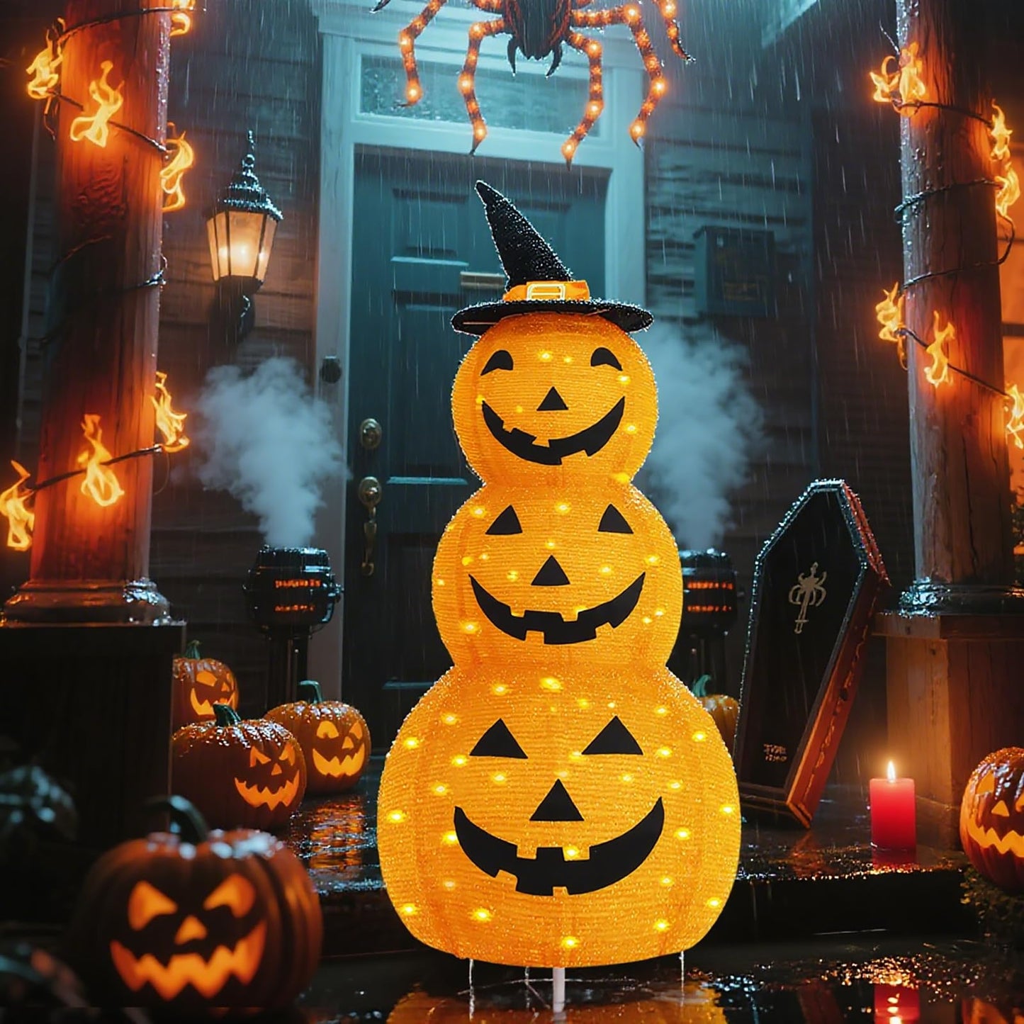Halloween Pumpkin Decorations, Battery Operated Pre-Lit Collapsible Jack-o-Lantern with 100 LED & 8 Modes, Pop Up Pumpkin Decor for Indoor Outdoor Yard, Party, Halloween Fall Holiday