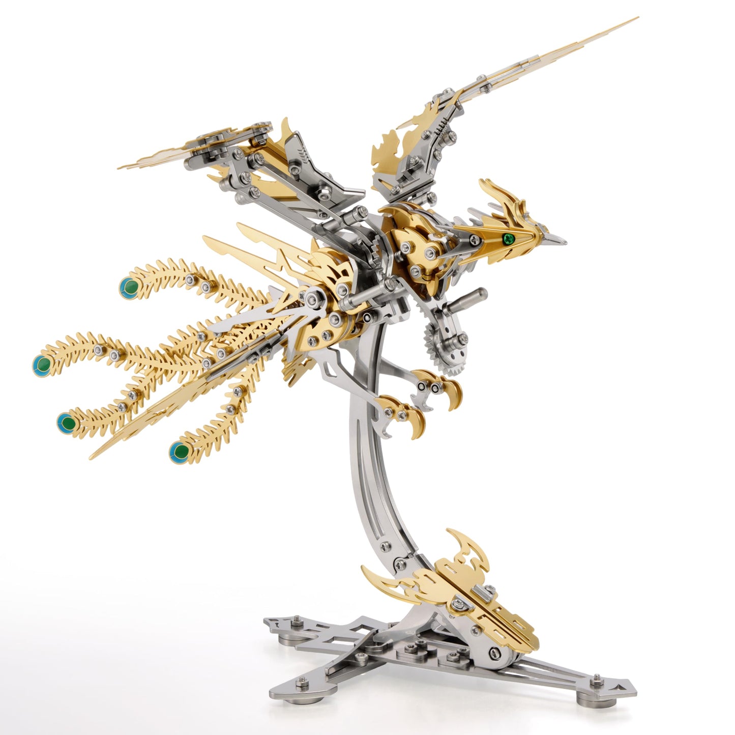 Gold-Plated Metal Phoenix Model Kit - 3D Stainless Steel Mythical Bird Puzzle for Adults - Mechanical Firebird Figurine - Steampunk Kinetic Art Sculpture - Home Decor Gift(Phoenix-Gold)