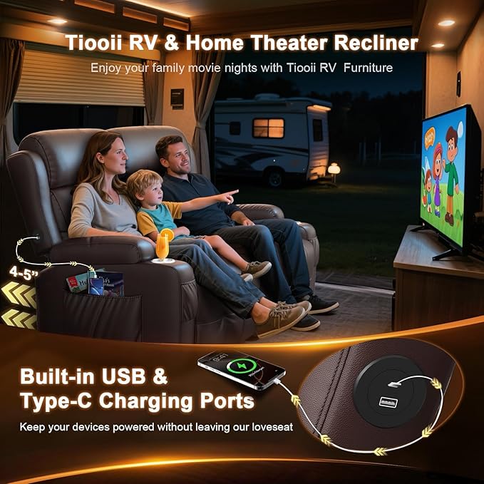 RV Loveseat Recliner Sofa, Wall Hugger Massage Reclining RV Couch