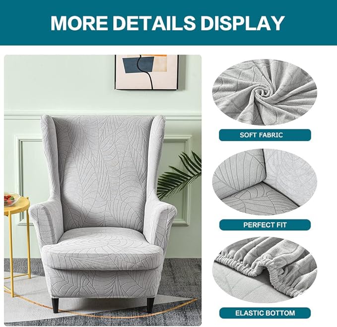 KRFOONN Stretch Wing Chair Slipcovers Jacquard 2 Piece Wingback Chair Covers
