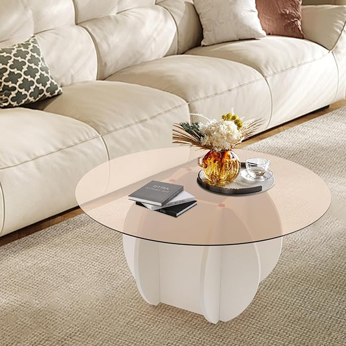 Round Glass Coffee Table for Living Room