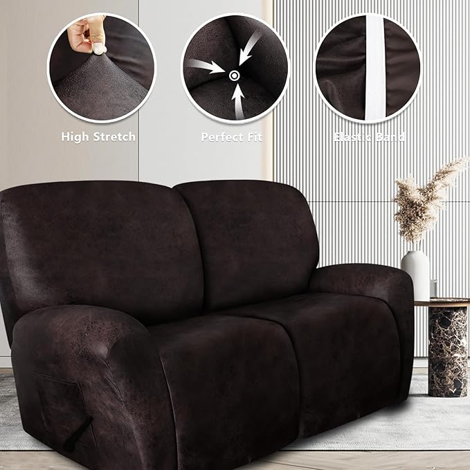 ANARACHON Leather Look Recliner Couch Cover 8-Piece Recliner Sofa Slipcovers 3