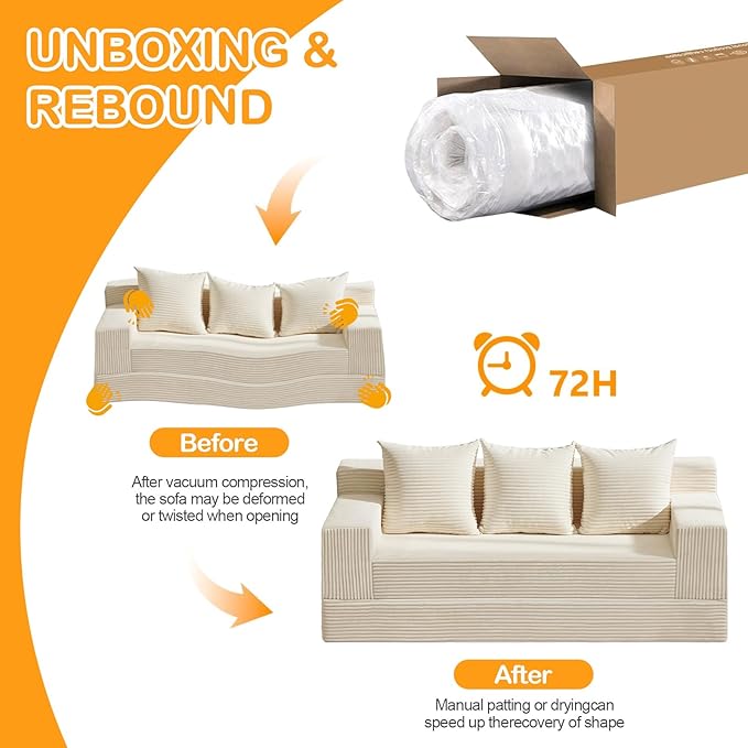 Erament Convertible Futon Sofa Bed Couch, Compression Boneless Floor Couch Sofa