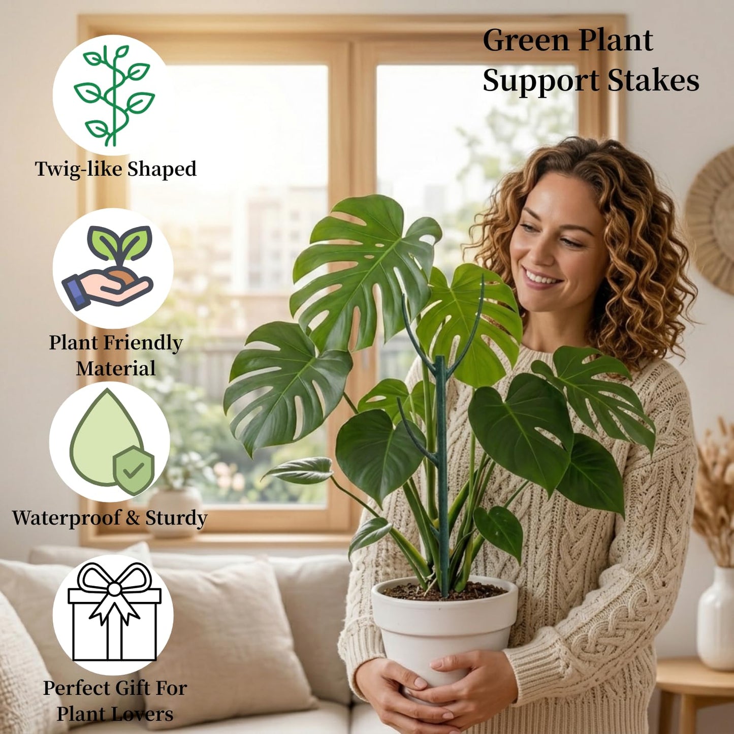 10Pack Stackable Plant Support, 2 in 1 Monstable Plant Stakes & Tomato Cage Kits for Indoor Outdoor Climibing Plants, Durable Alternative to Moss Pole Sticks Trellis for Houseplants Potted