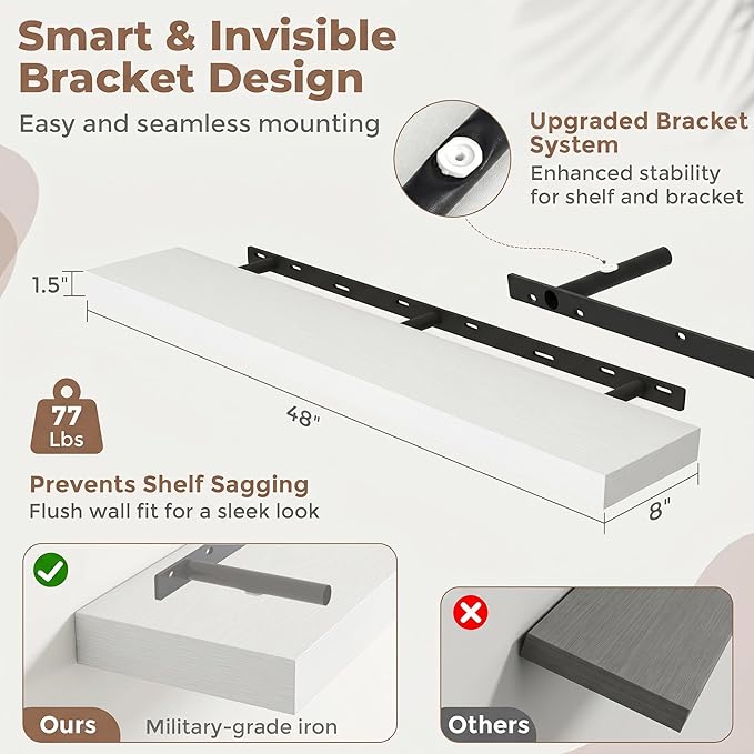FLYJOE Floating Shelves for Wall, 48 Inch Floating Shelves Set of 2, Kitchen