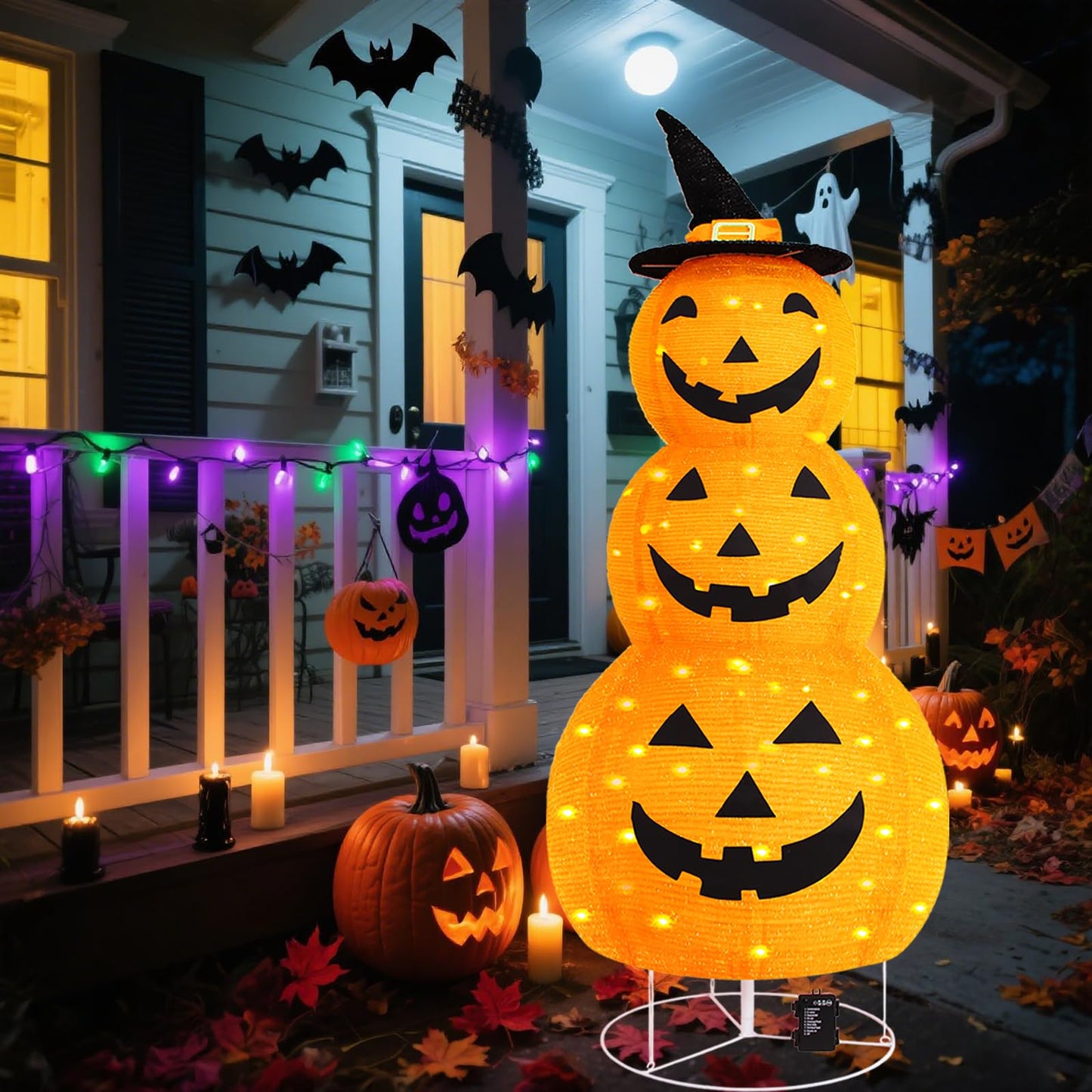 Halloween Pumpkin Decorations, Battery Operated Pre-Lit Collapsible Jack-o-Lantern with 100 LED & 8 Modes, Pop Up Pumpkin Decor for Indoor Outdoor Yard, Party, Halloween Fall Holiday
