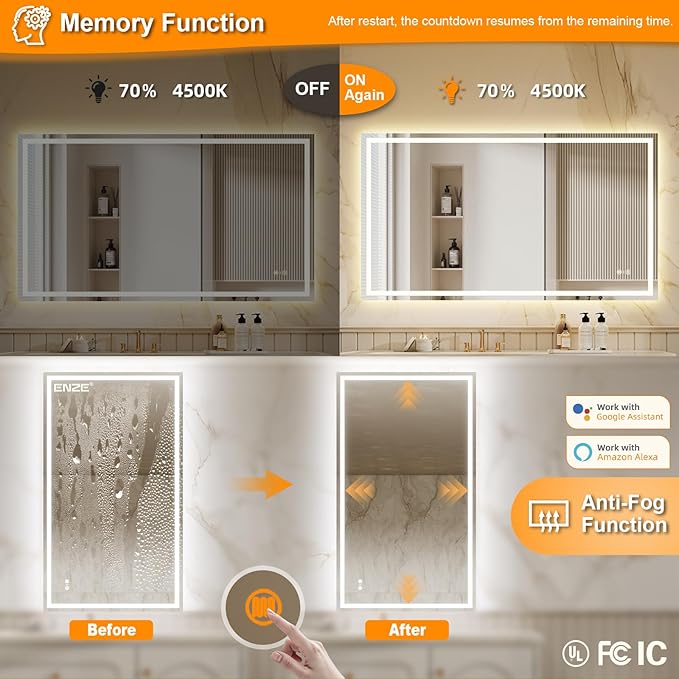 ENZE 28"x 48" Smart Lighted Bathroom Mirror