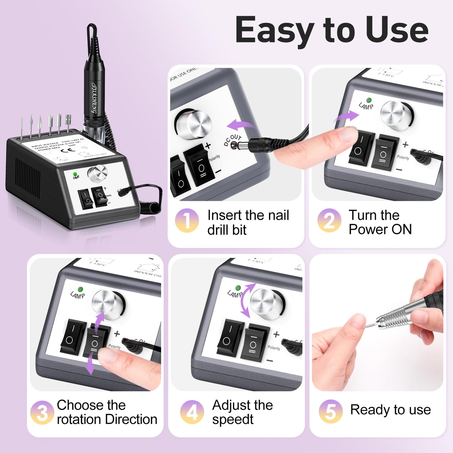 20000RPM Electric Nail Drill Professional Nail File Drill Acrylic Nails Kit for Manicure Gel Nail Polish Remover with 1 Pack of Sanding Bands(Pink)