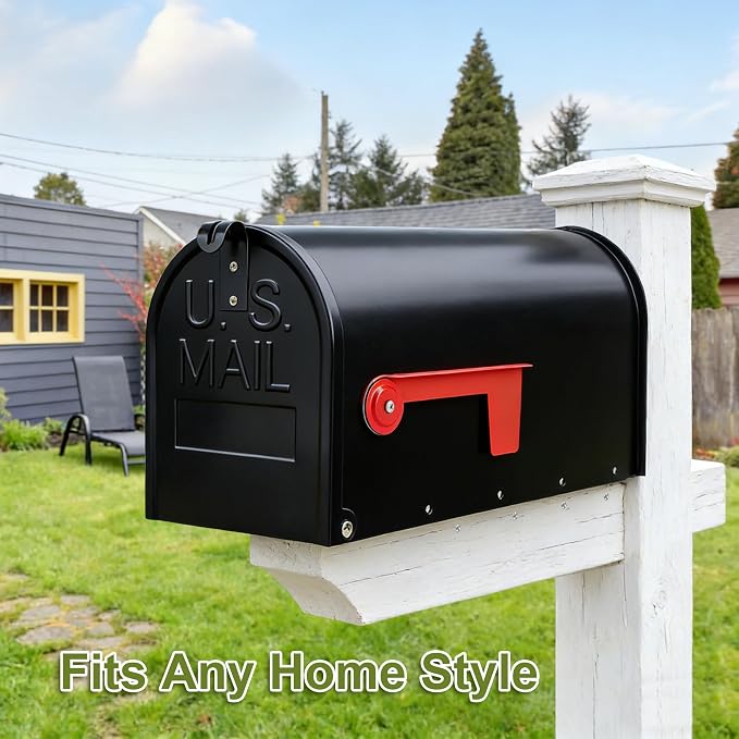 Black Galvanized Steel Post-Mount Mailbox, 19 x 8.7 x 6.7 inches, Standard Mail Box,Medium Capacity,Mailboxes for Outside Post Mount