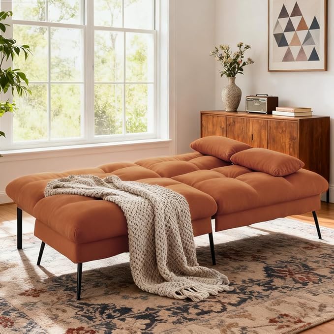 COMHOMA 72″ Futon Sofa Bed, Convertible Fabric Futons Couch