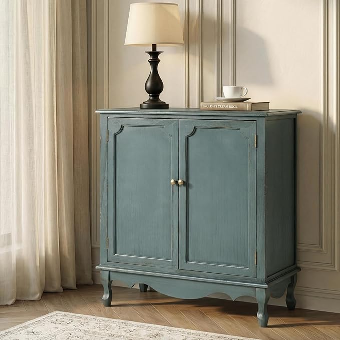 Solid Wood Sideboard with Adjustable Feet, 2 Shelves Storage Accent Cabinet
