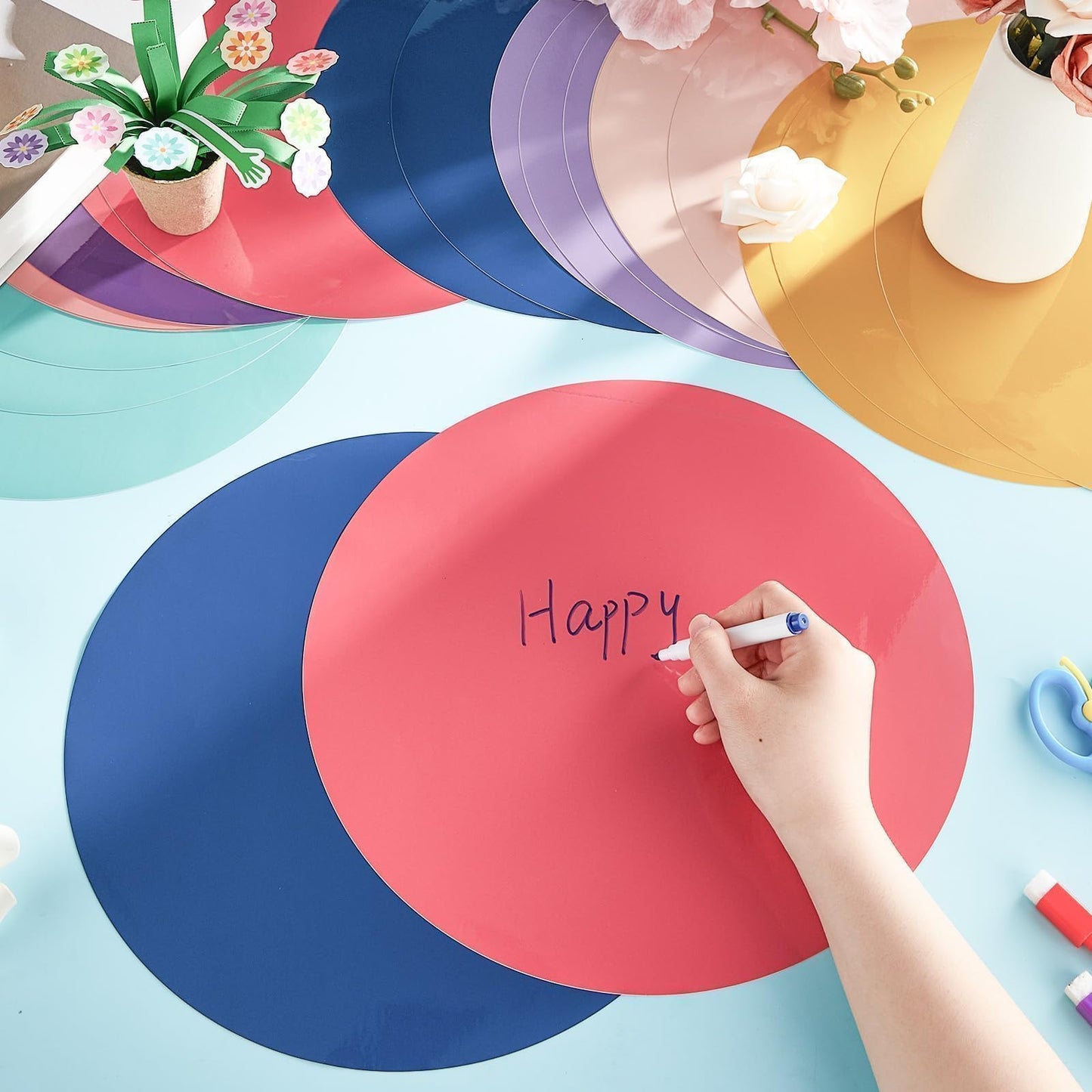 gisgfim 24PCS Dry Erase Dots 12 Inch Whiteboard Marker Wall Decor Removeable Circle Sticker Spots Writing Spots Set for Classroom Table Teachers Students Supplies (Morandi)